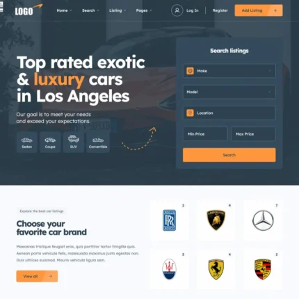 Car Listings Website Design with Free VPS Web Hosting