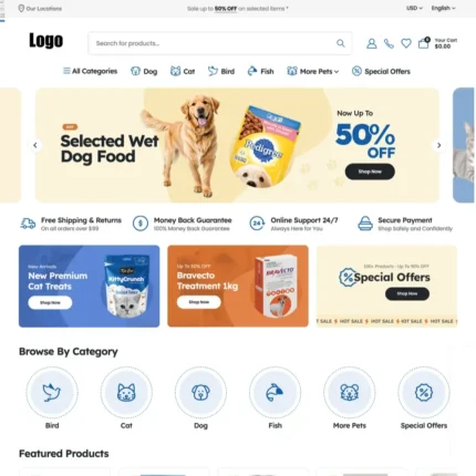 Pet Food Shop Website Design with Free VPS Web Hosting