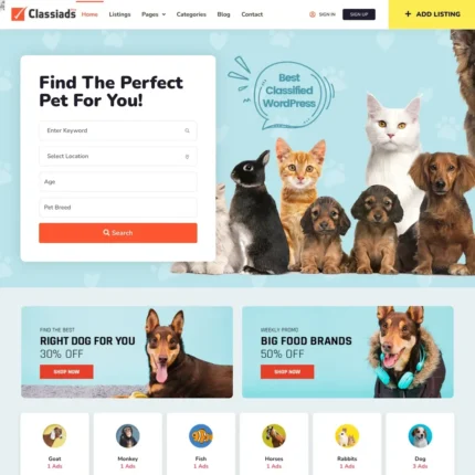 Pets Marketplace Website Design with Free Web Hosting