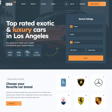 Car Listings Website Design with Free VPS Web Hosting