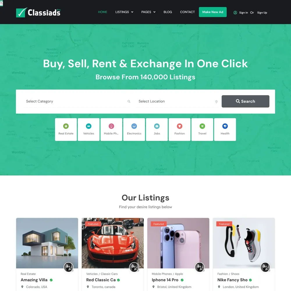 Ads Posting Website Design with Free Web Hosting