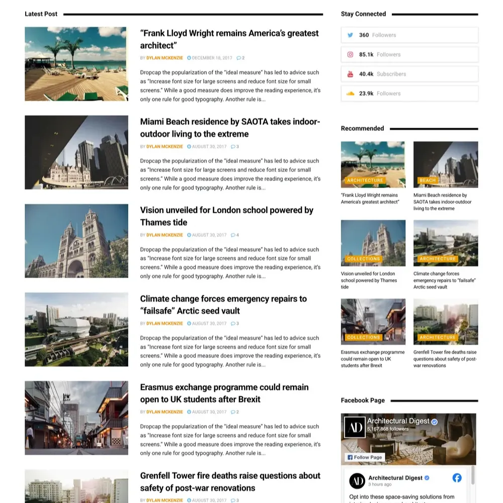 Architect News Website Design with Free VPS Web Hosting