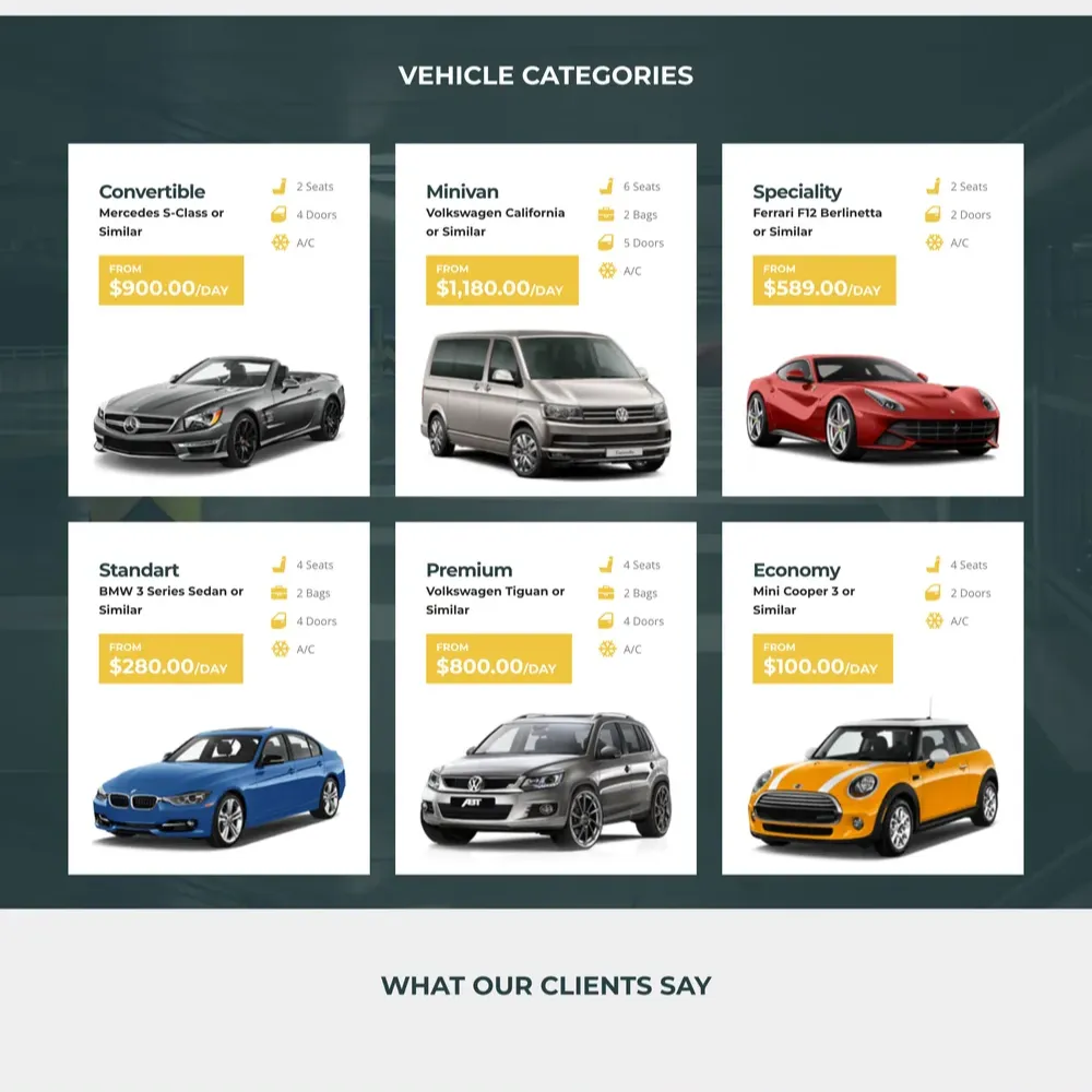 Auto Rental Website Design with Free VPS Web Hosting