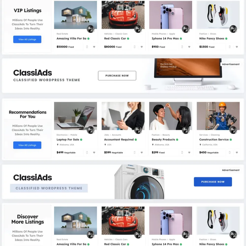 Classified Advertisement Website Design with Free VPS Web Hosting