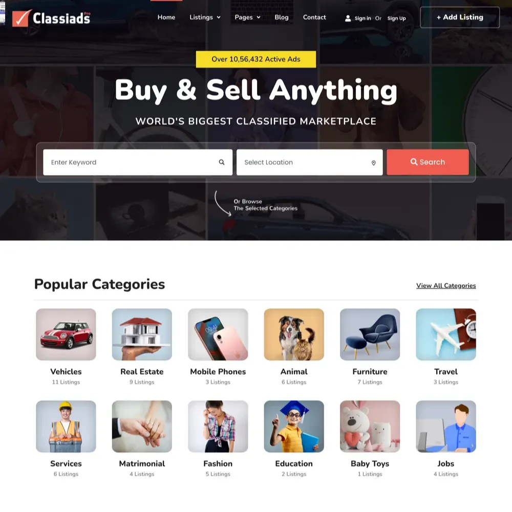 Classified Listing Website Design with Free VPS Web Hosting