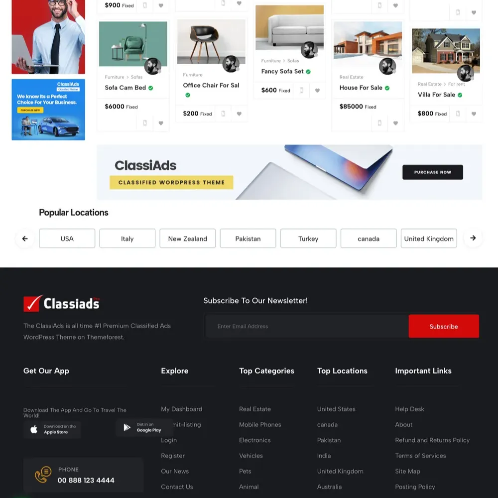 Classified Listings Website Design with Free Web Hosting