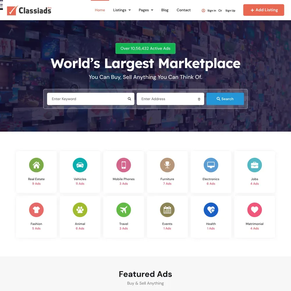 Classified Marketplace Website Design with Free VPS Web Hosting