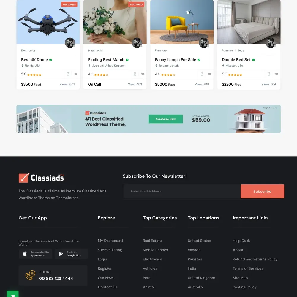 Classified Marketplace Website Design with Free VPS Web Hosting