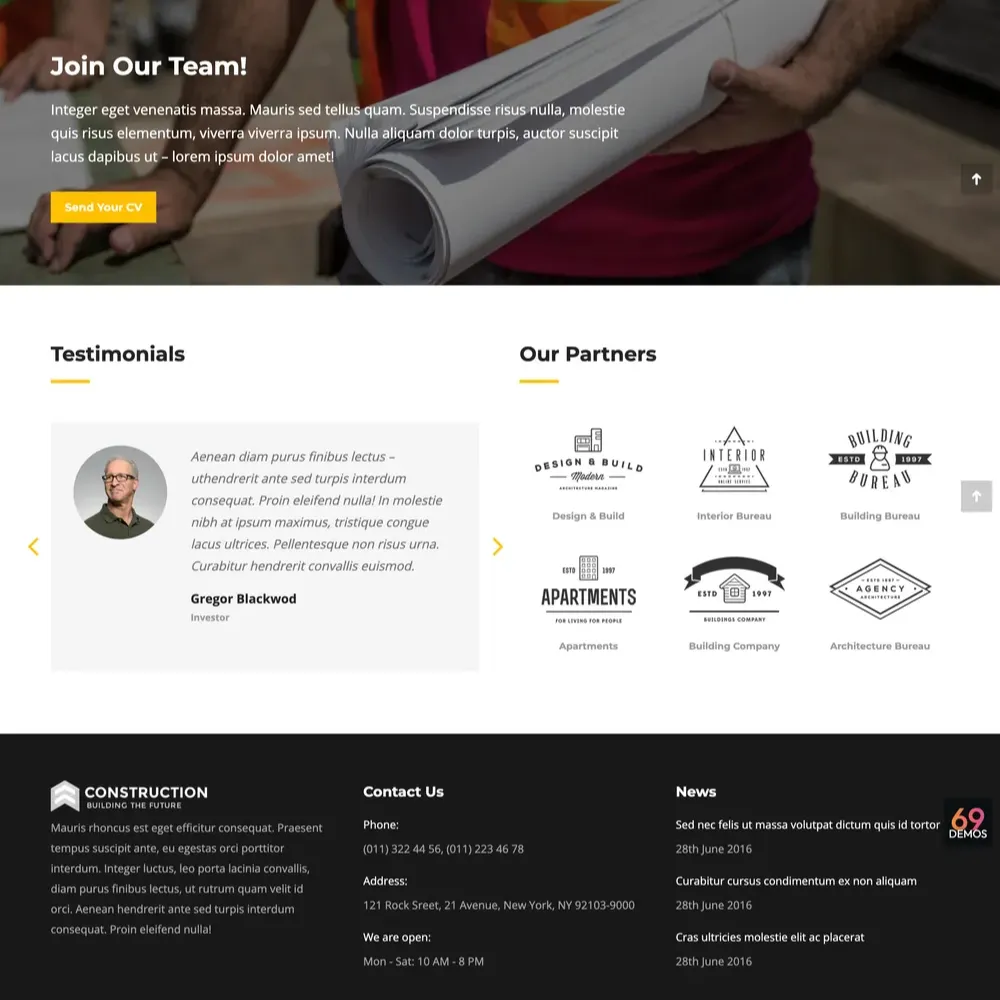 Construction Company Website Design with Free VPS Web Hosting