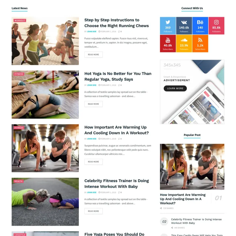 Fitness News Website Design with Free VPS Web Hosting