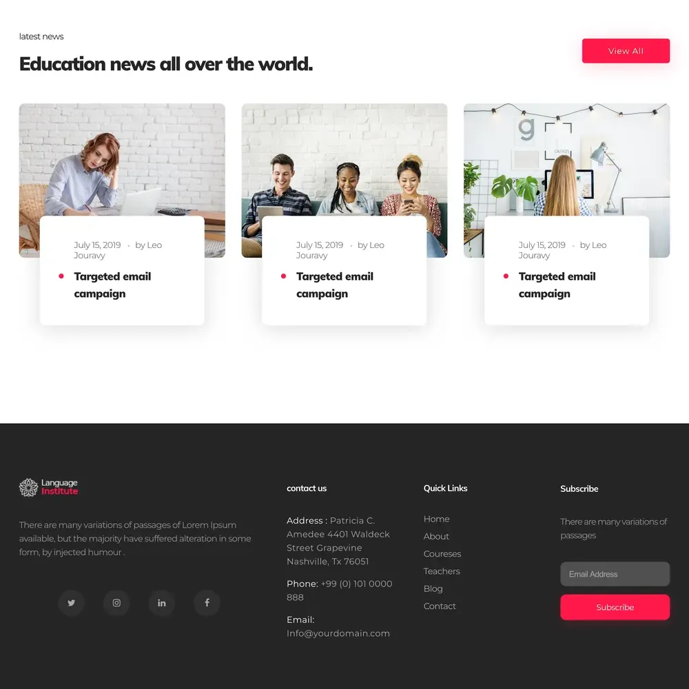 Language Institute Website Design with Free VPS Web Hosting