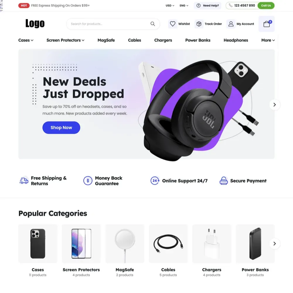 Mobile Accessories Website Design with Free VPS Web Hosting