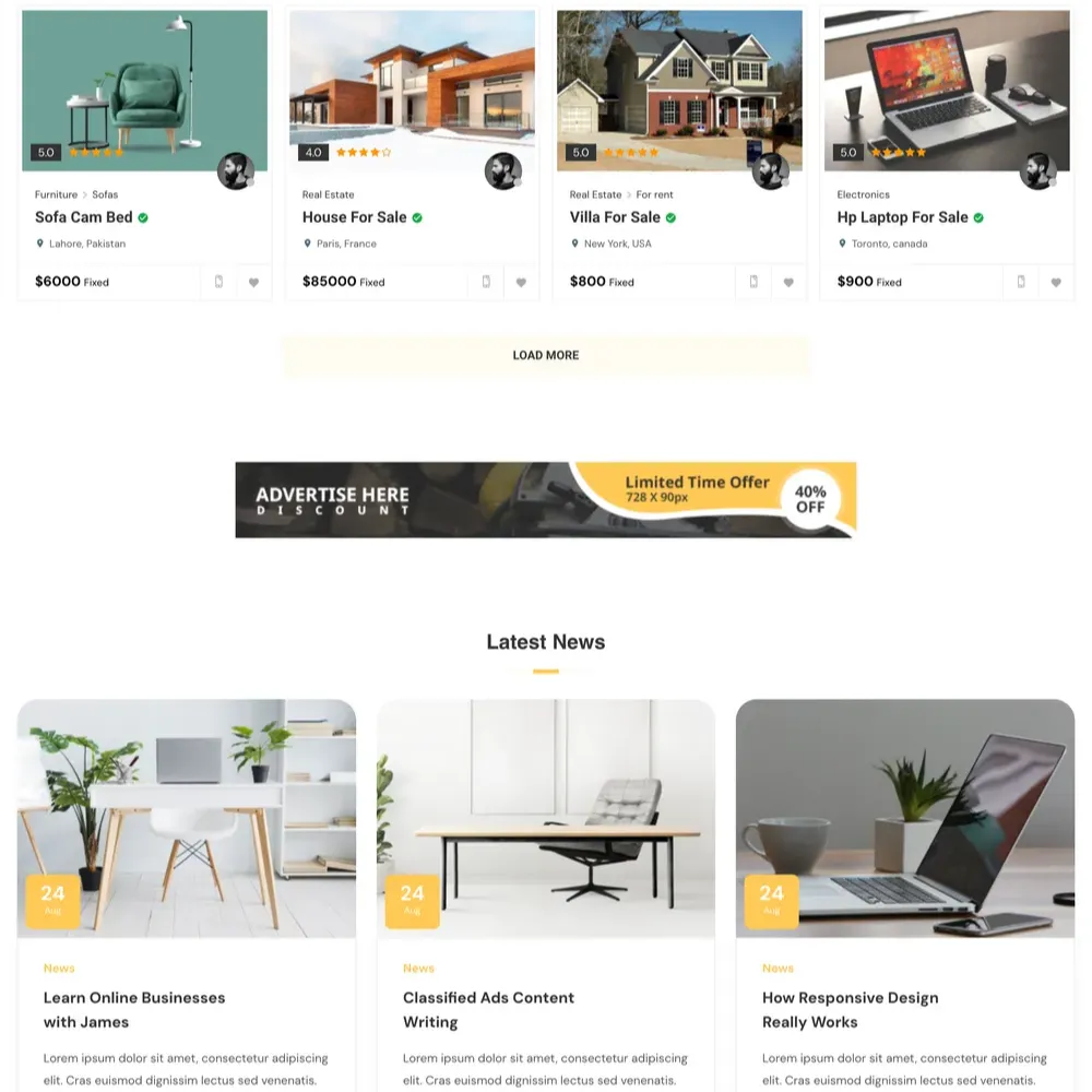 Service Listing Website Design with Free VPS Web Hosting