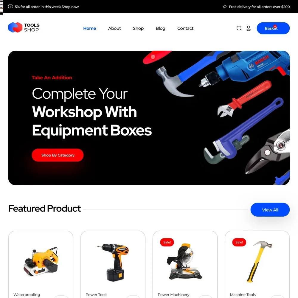 Tool Store Website Design with Free VPS Web Hosting