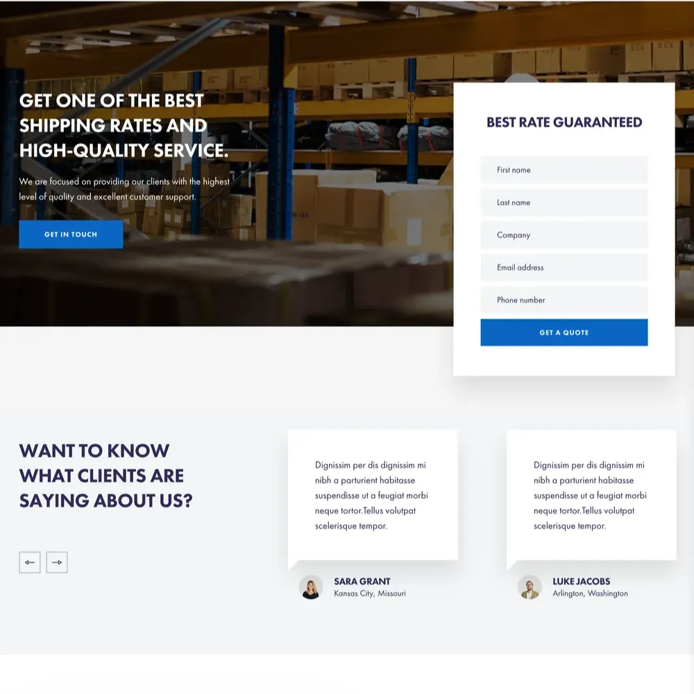 Commercial Shipping Website Design with Free VPS Web Hosting