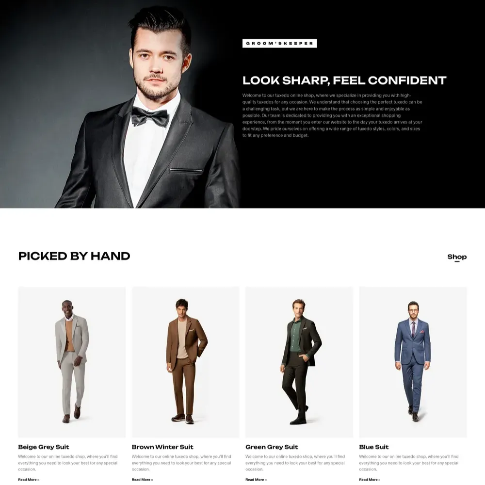 Tuxedo Shop Website Design with Free VPS Web Hosting